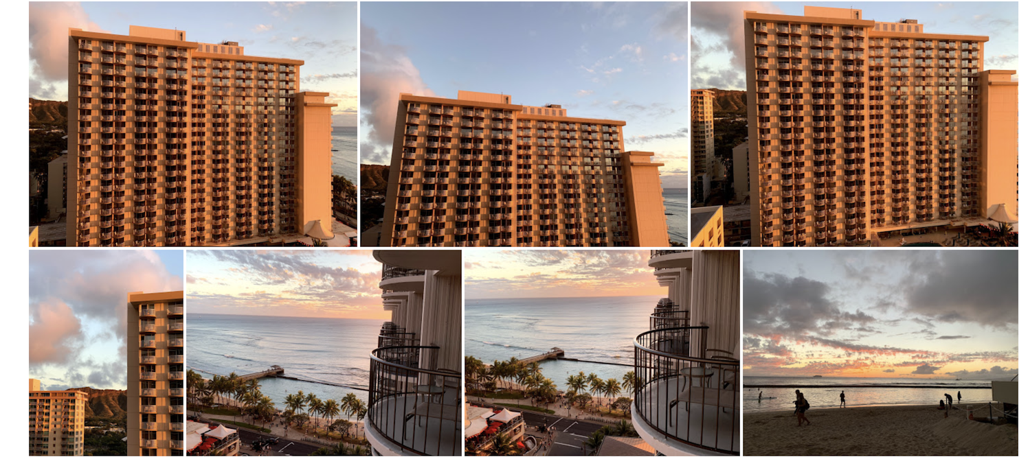Views of the hotel & the beach at sunset